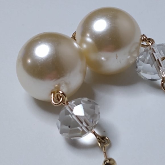 Vintage Clear Glass Bead And Faux Pearl Dangle Earrings - Picture 10 of 13
